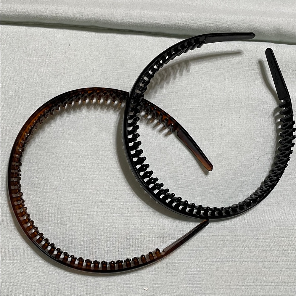 Set of 2 Toothed Plastic Headbands - Black & Tortoiseshell